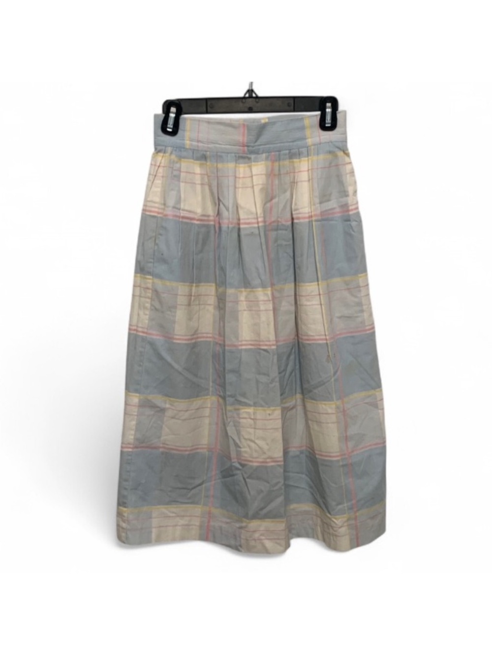 Vintage Plaid Midi Skirt in Light Blue, Cream and Pink
